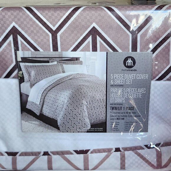 Hometrends Twin 5 piece Duvet Cover & Sheet Set Cappuccino/Chocolate - Picture 1 of 3